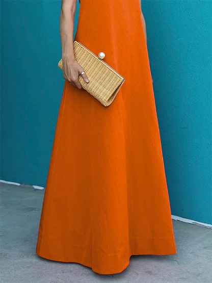 Loose Short Sleeves Color High-neck Maxi Dresses
