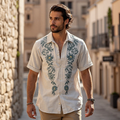 Men's Boho Floral Embroidered Linen Shirt elevenforest