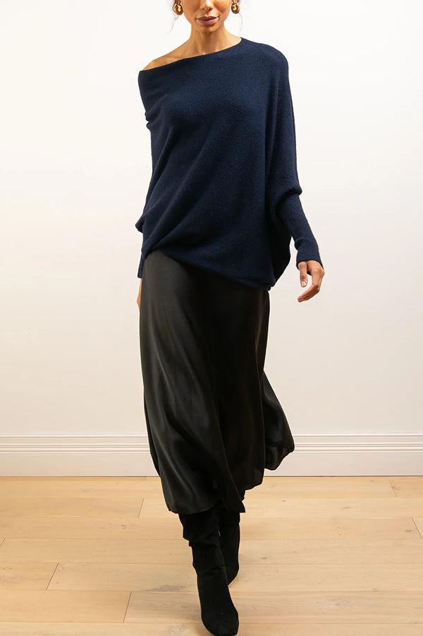Color Round Neck Long Sleeve Loose Knitted Sweater
