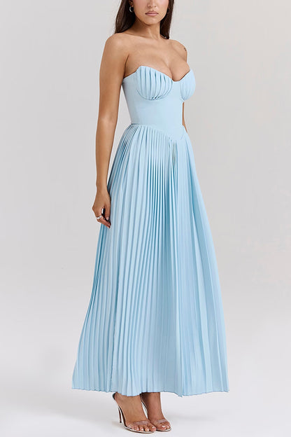 Romantic and Pleated Strapless Maxi Dress
