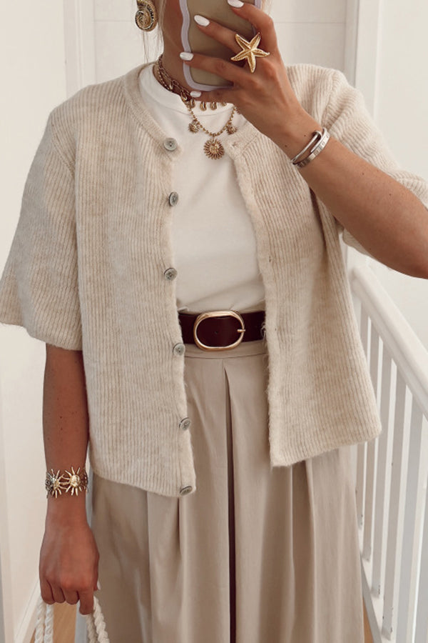 Color Buttoned Loose Knitted Cardigan