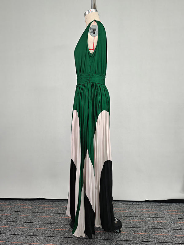 Sleeveless Asymmetric Pleated Printed One-shoulder Maxi Dresses