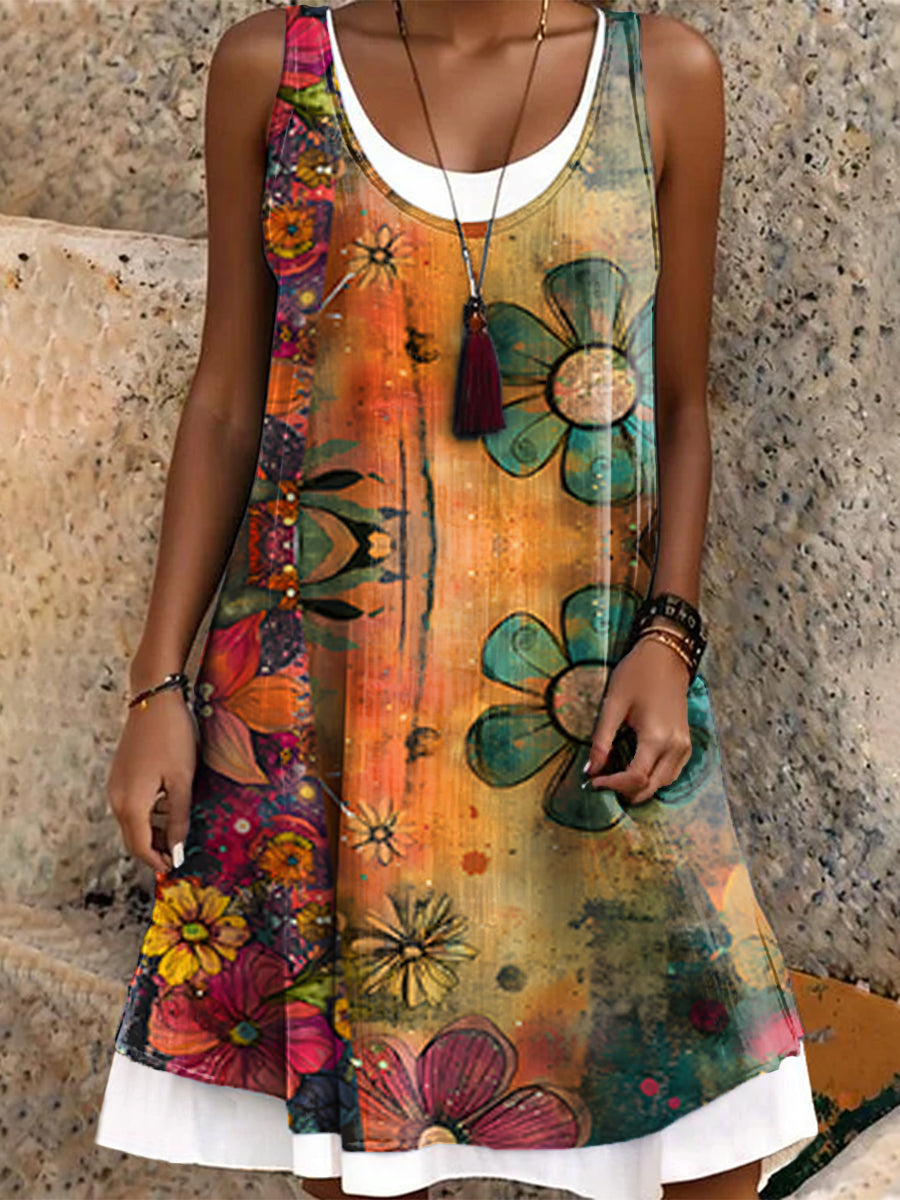 Women's Hippie Art Floral Print Dress