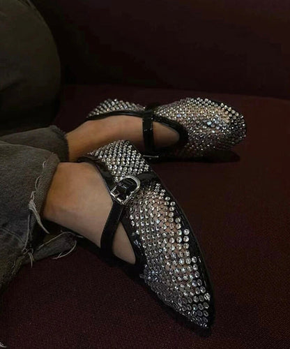 White Zircon Buckle Strap Hollow Out Flat Shoes