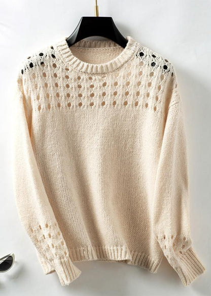 Hollow Knit Sweater - Round Neck Pullover