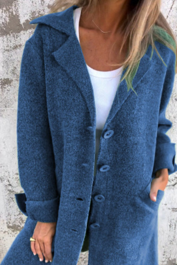 Color Lapel Pocket Single Breasted Midi Coat