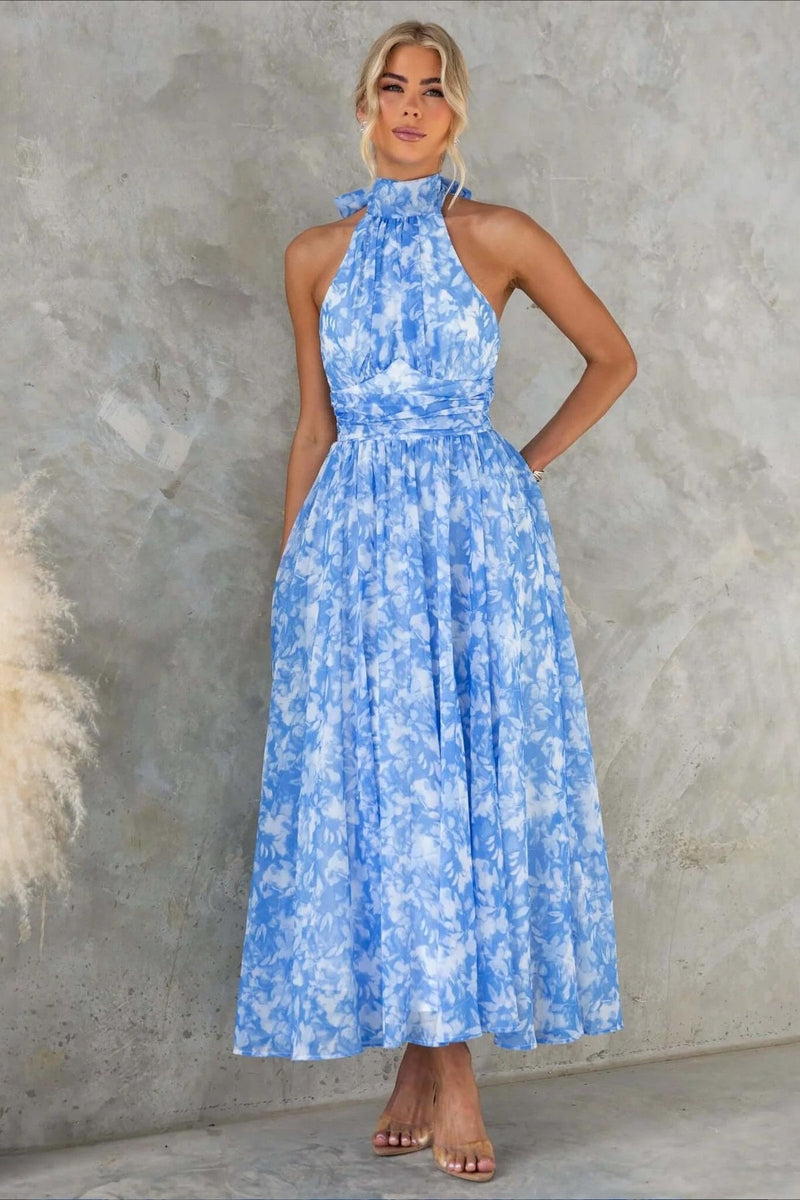 Sleeveless Halter Backless Midi Dress