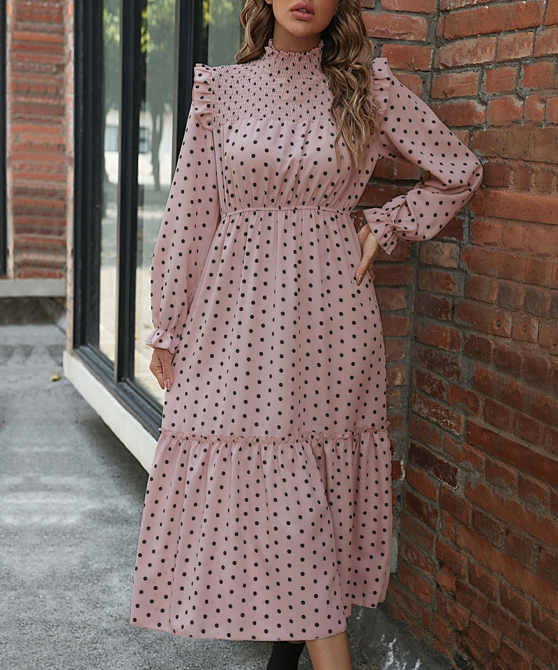 Amalia Polka Dot Smocked Cap Shoulder Maxi Dress - Dusty Pink