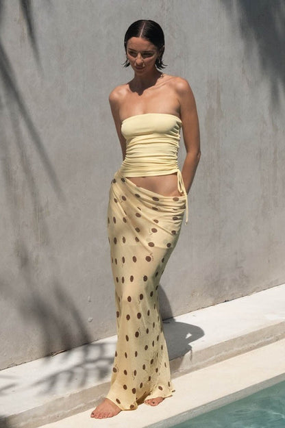 Strapless Polka Dot Patchwork Slim Maxi Dress
