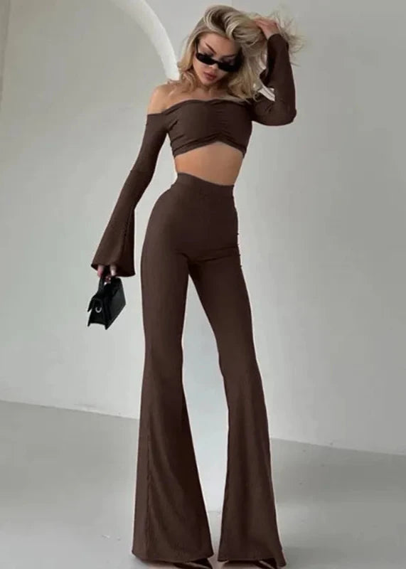 Off-shoulder Flare Sleeve Two-piece Set