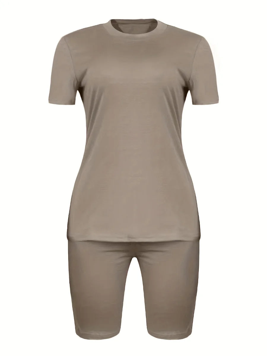 Round Neck Regular Fit Breathable Short Sleeve Home Two Piece Sets Tracksuits Outfits