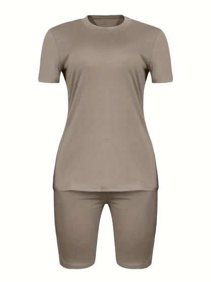 Round Neck Regular Fit Breathable Short Sleeve Home Two Piece Sets Tracksuits Outfits