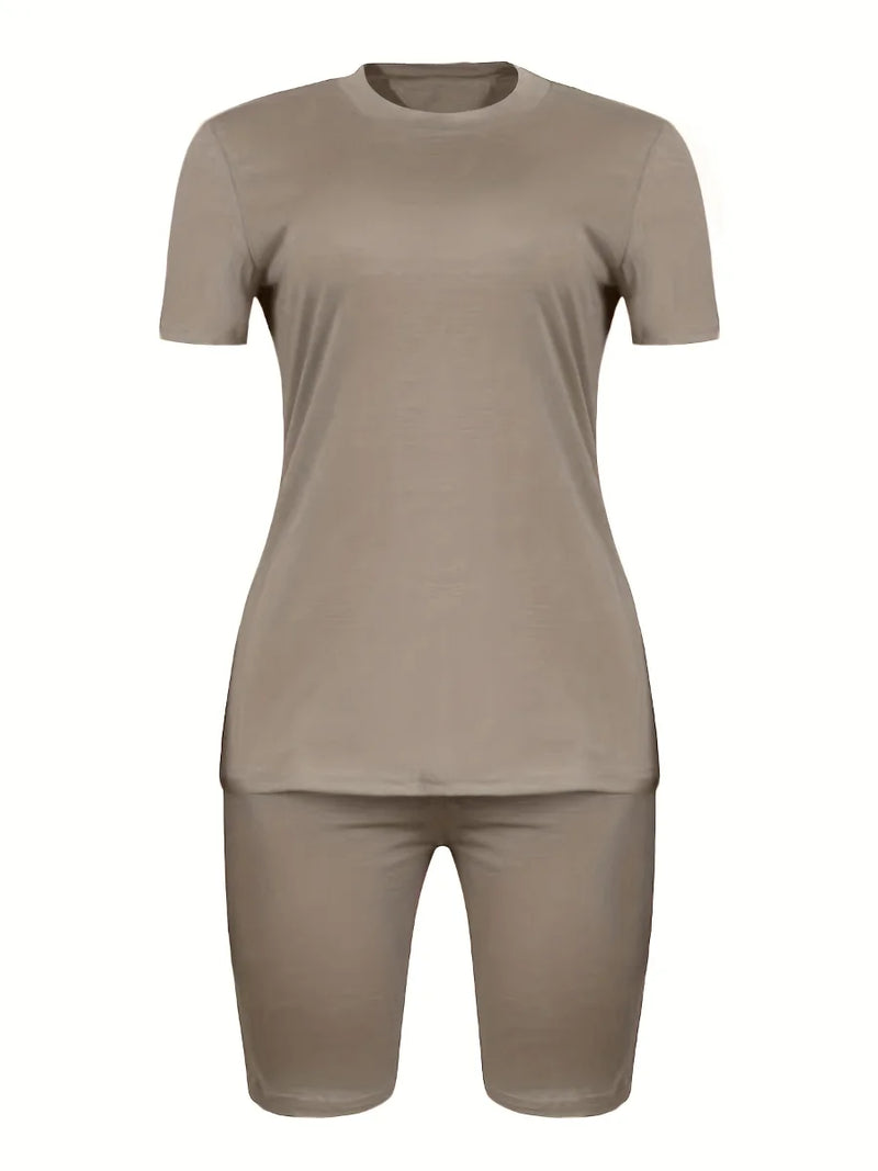 Round Neck Regular Fit Breathable Short Sleeve Home Two Piece Sets Tracksuits Outfits
