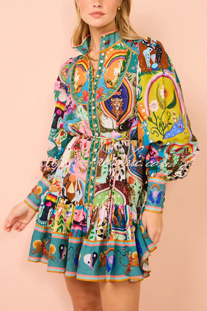 Touch of Unique Print Balloon Sleeve Button Shirt Mini Dress