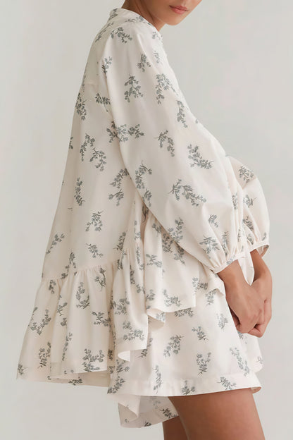 Puff Sleeve High Neck Ruffle Two Piece Set