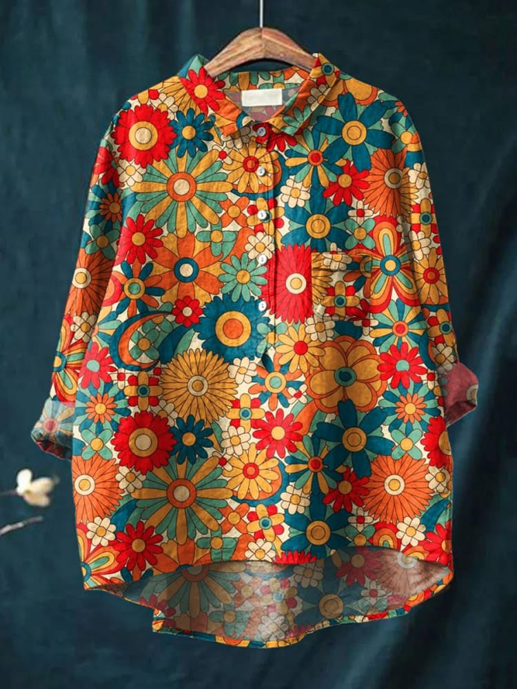 Women's Hippie Floral Art Print Casual  Shirt