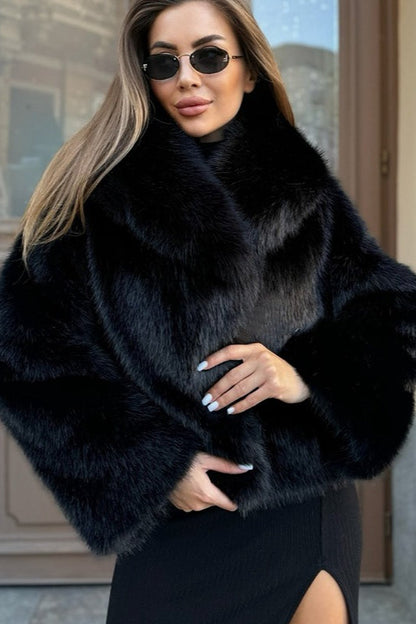Color Cropped Fur Coat