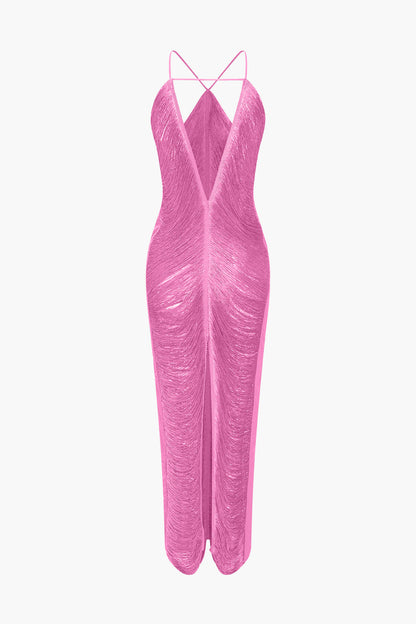 Classic Fringe Cut Out Slit Midi Dress