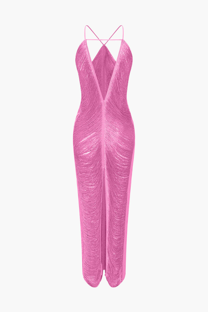 Classic Fringe Cut Out Slit Midi Dress