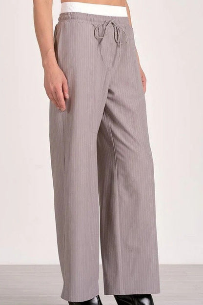 Stripe Patchwork Drawstring Waist Straight Pants