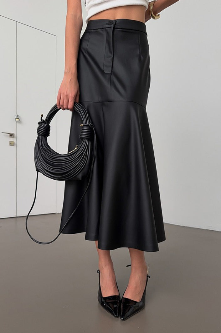 Black Pu Leather High-waisted Maxi Skirt
