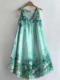 Women's Floral Art Print V-Neck Pocket Cotton Dress