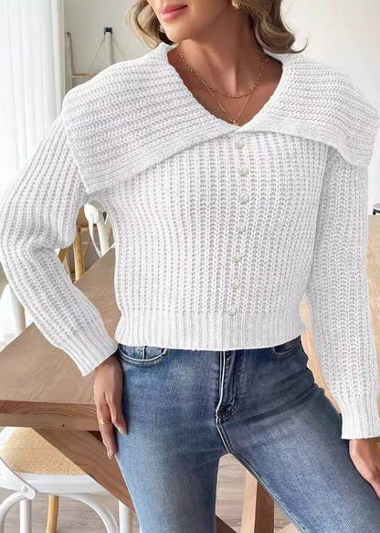 Short Beaded Lapel Sweater - & Stylish