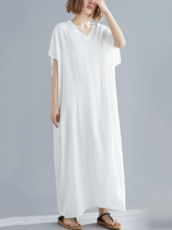 9 Colors Loose Color V-neck Maxi Dress