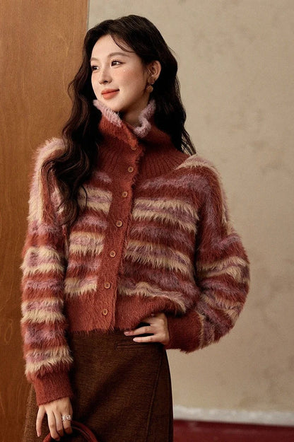 Contrast Color Striped Cardigan
