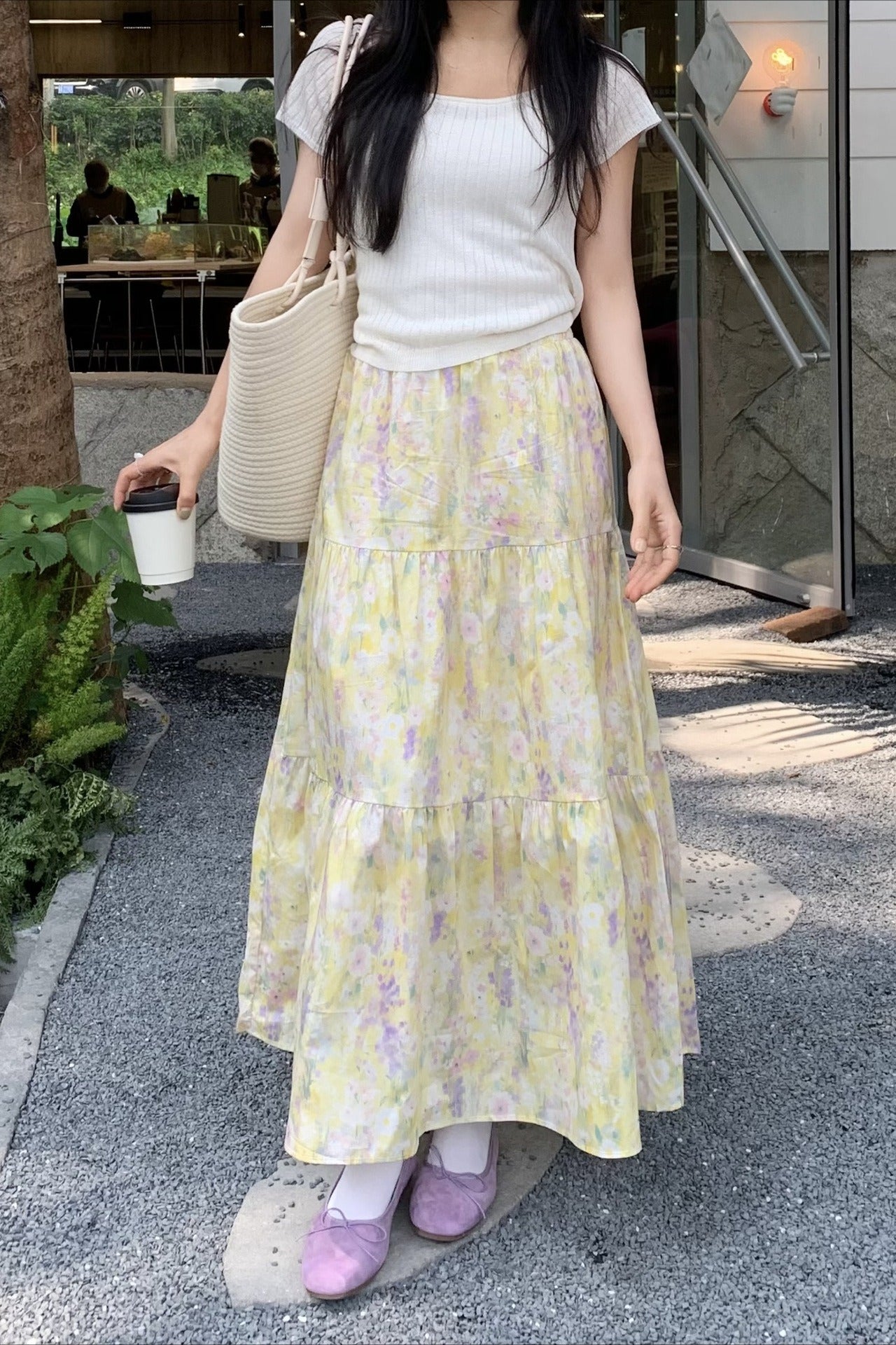 Monet Garden Yellow Midi Skirt