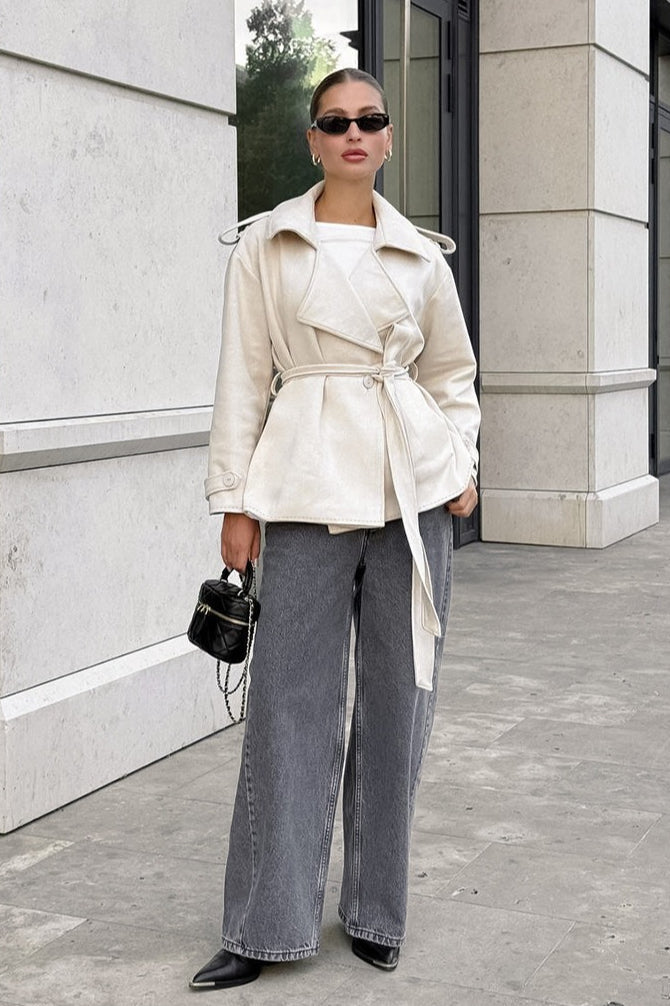 Suede Tie Waist Thickened Warm Coat