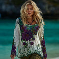 Women's Vintage Floral Long Sleeve Crew Neck T-shirt elevenforest