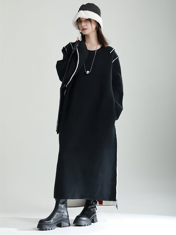 Long Sleeves Loose Color Round-neck Sweater Dresses