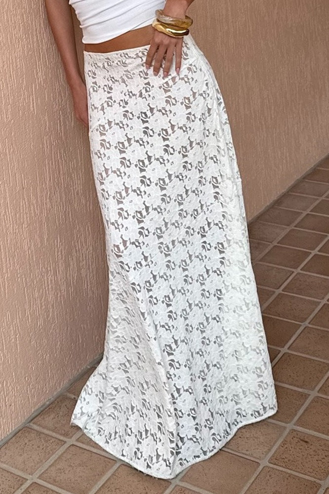 Lace Jacquard Sheer Low Waist Maxi Skirt