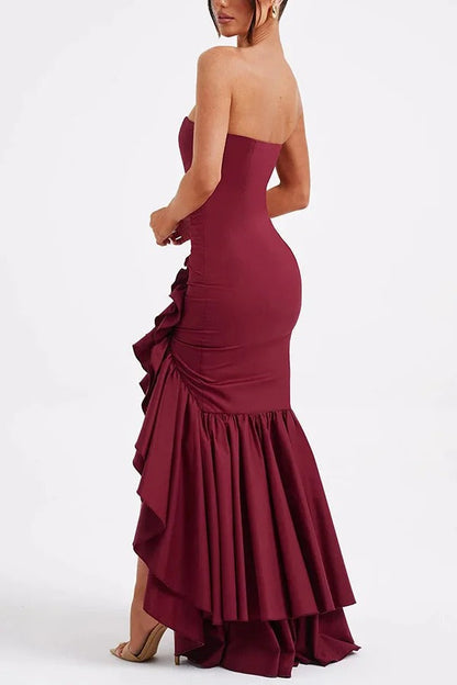 Off-shoulder Slim Fit Irregular Hem Maxi Dress