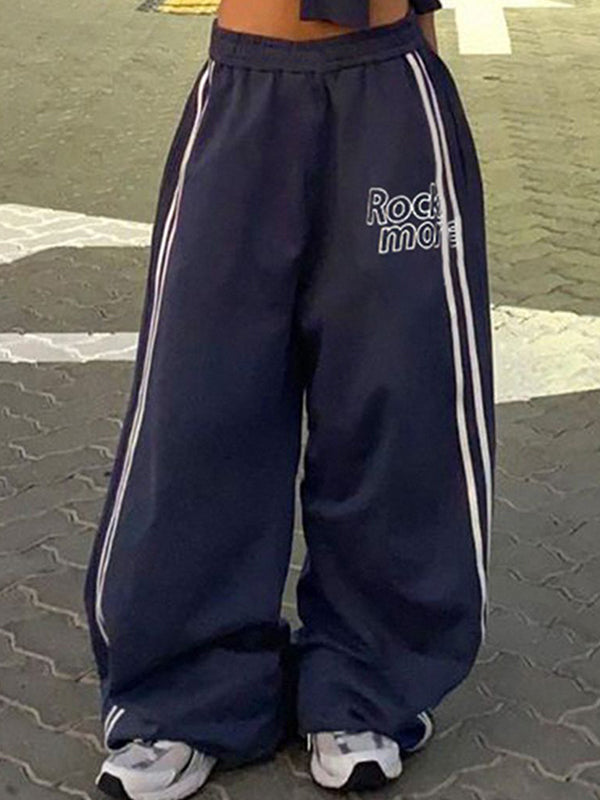 Navy Blue 90s Street Stripe Wide Leg Pants