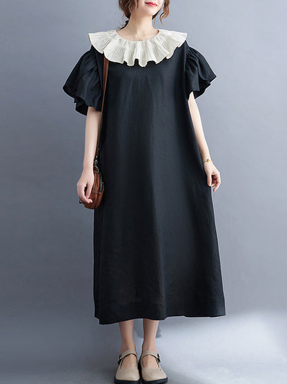 Original Falbala Contrast Color Midi Dress