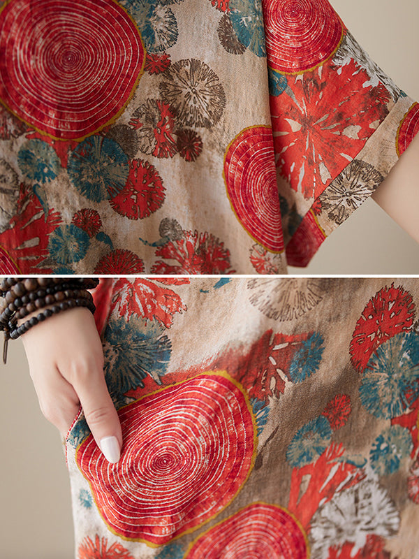 Loose Short Sleeves Printed V-neck Maxi Dresses