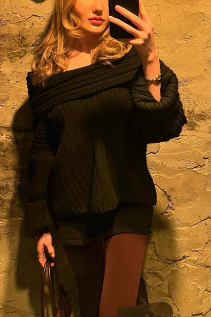Fashionable Irregular Collar Loose Knitted Sweater