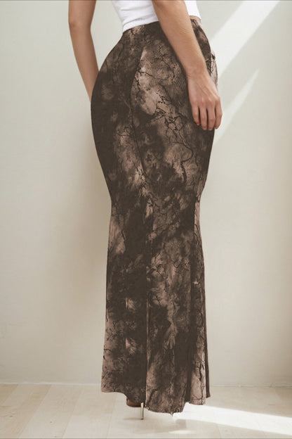 Retro Printed Slim Long Skirt