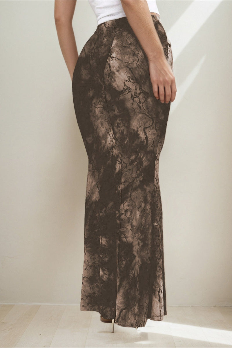 Retro Printed Slim Long Skirt