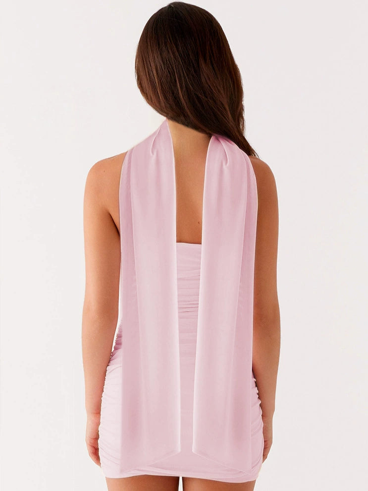 Ruched Strapless Bodycon Mini Dress With Scarf– Sleek Bodycon Silhouette