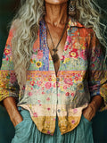 Women's Floral Patchwork Pattern Art Print Casual Cotton Shirt