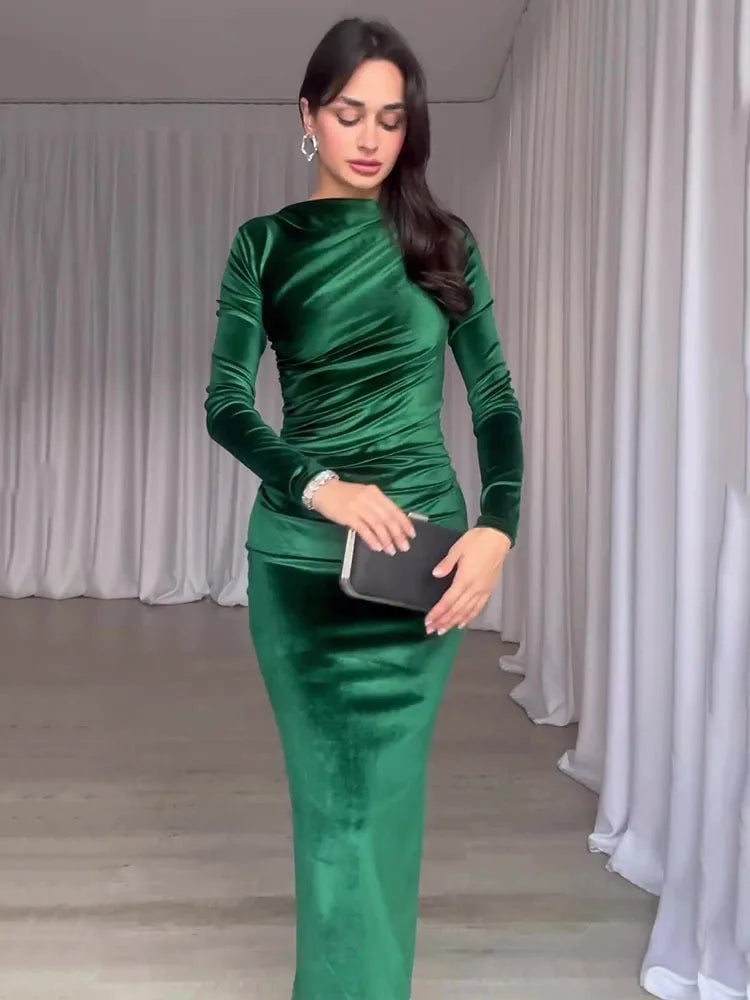 Long Sleeved Velvet Dress for Noble Velvet Slim Slit Irregular Dress Long Dress Party Evening Dress