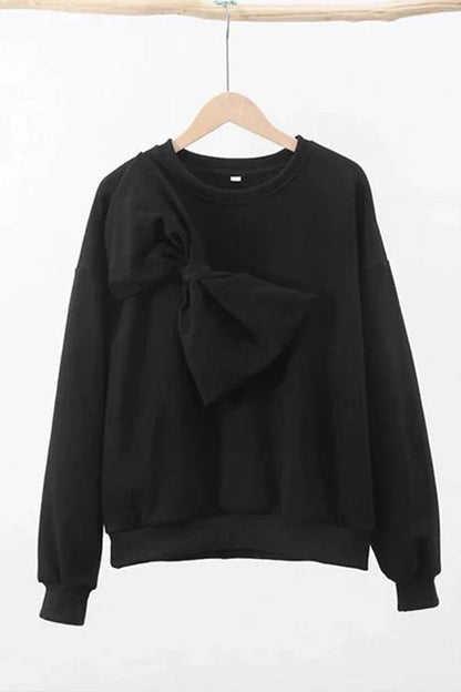 Color Round Neck Long Sleeve Bow Loose Sweatshirts