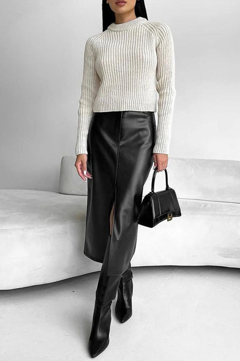 Leather High Waist Split Skirt