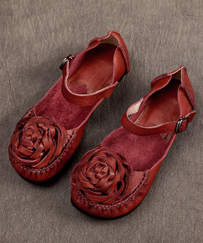 Mulberry Cowhide Leather Splicing Flower Buckle Strap Flats Shoes
