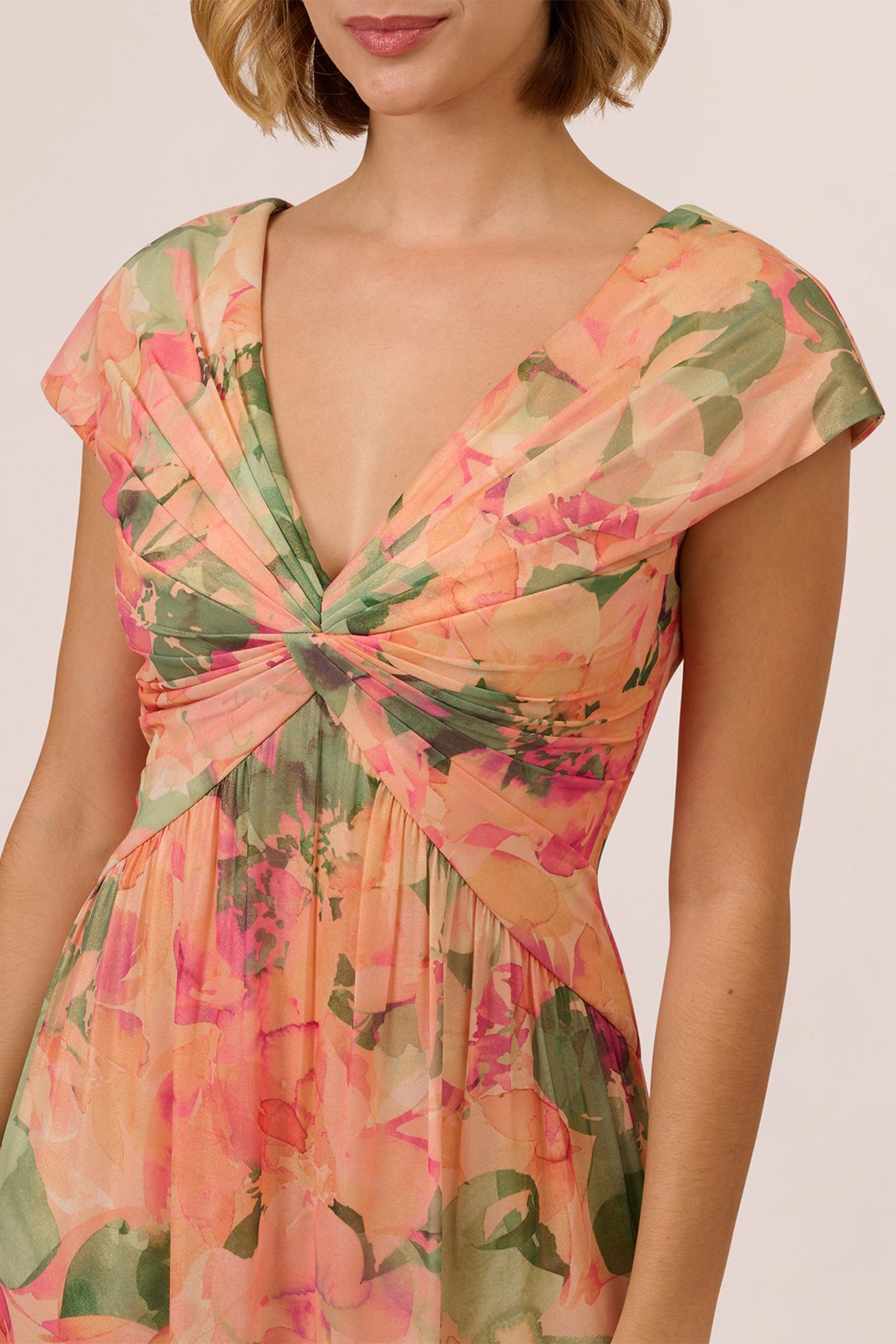 Angela Print Cap Sleeves Maxi Dress