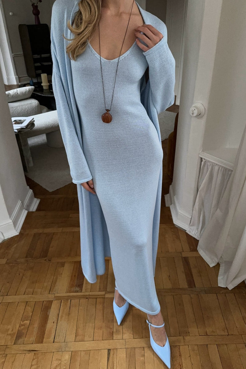V Neck Cotton Knit Bodycon Two Piece Set