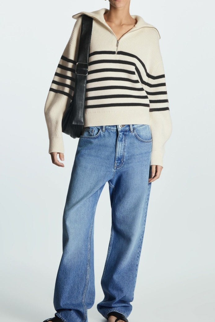 Wool Blend Open Collar Sweater